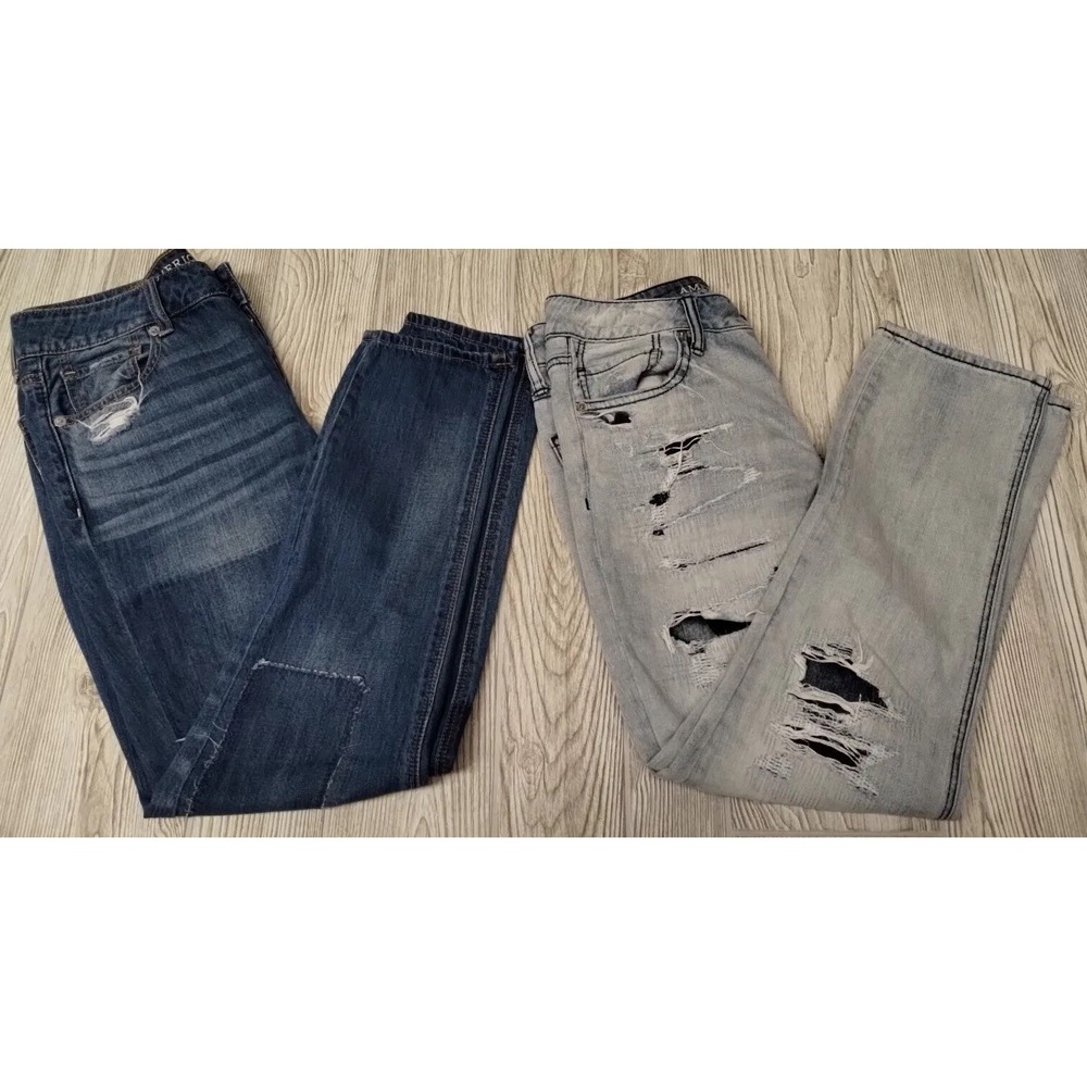 Two Pair American Eagle Tom Girl Womens Jeans Size 4 R Dark Blue + Stone Washed